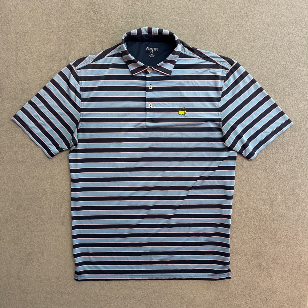 Masters Tech Polo Shirt Medium Men's Short Sleeve Golf Stretch Comfort Blue Logo
